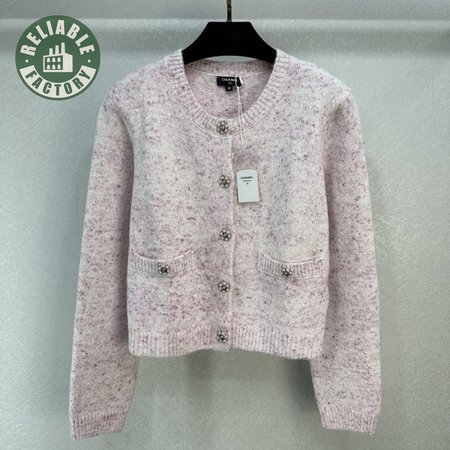 Chanel Pink Round Collar Wool Cardigan Sweater
