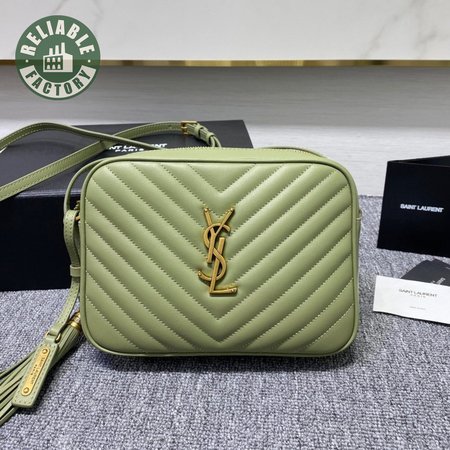 Saint Laurent Lou Mini Bag In Quilted Grain De Poudre Embossed Light Sage