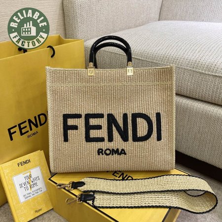Fendi Straw Large Sunshine Handbag Beige