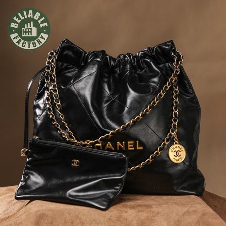 Chanel 22 Large Bag Shiny Calfskin & Gold Black