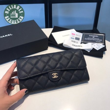 Chanel Flap Gusset Wallet Quilted Diamond Large Black
