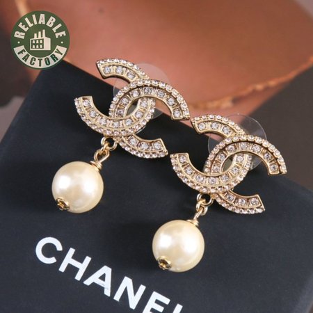 Chanel CC Drop Earrings Crystal Pearl Gold