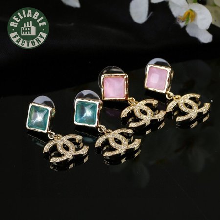 Chanel Crystal CC Drop Earrings Pink Gold