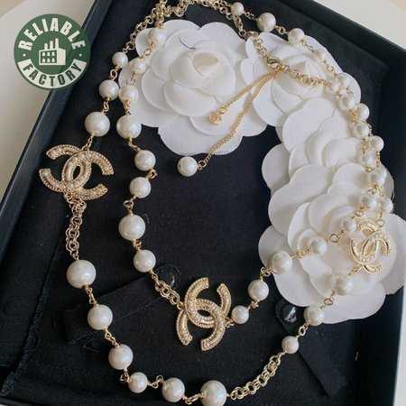 Chanel Gold CC Scatter Pearl Long Necklace