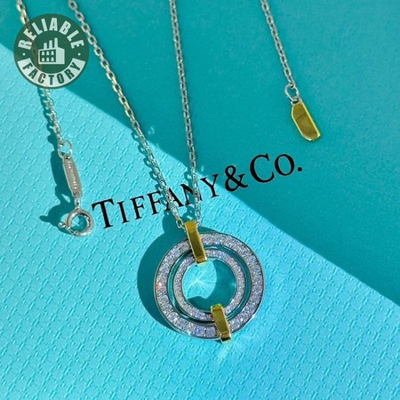 Tiffany Edge Circle Pendant in Platinum and Yellow Gold with Diamonds Large