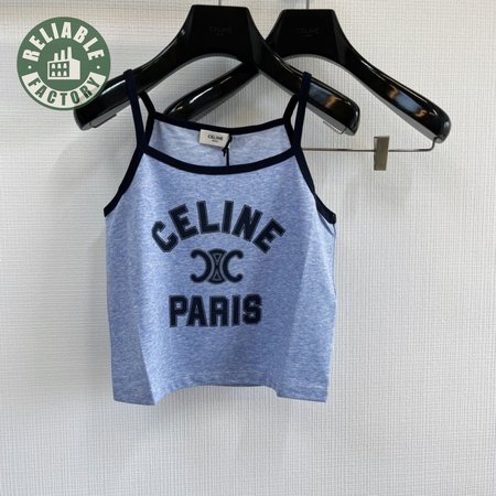 Celine Paris Tank Top In Cotton Jersey Blue/Navy