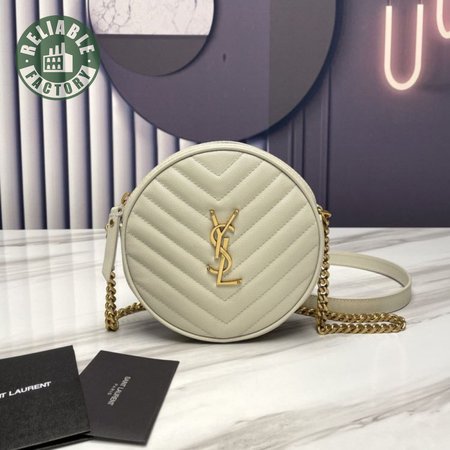 Saint Lauren Vinyle Round Camera Bag In Chevron-Quilted Grain De Poudre Embossed Leather(without box)