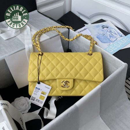 Chanel Medium Classic Double Flap Bag Yellow Caviar Light Gold Hardware