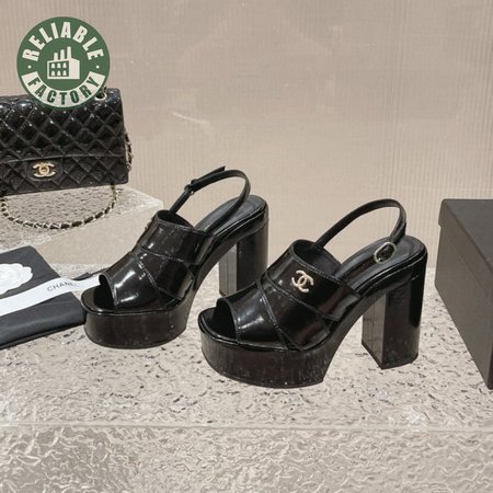 Chanel Sandal Patent Crumpled Lambskin Black