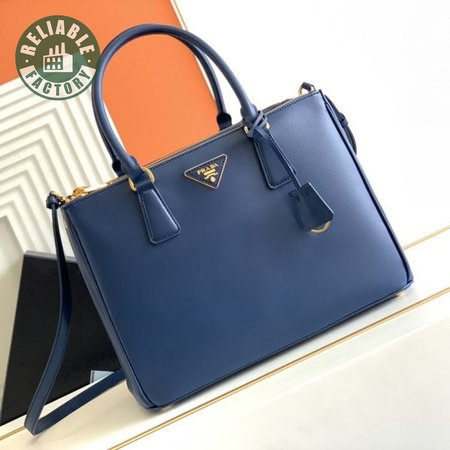 Prada Blue Saffiano Lux Leather Double Zip Tote