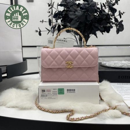 Chanel Enamel Top Handle Phone Holder Pink Lambskin Antique Gold Hardware