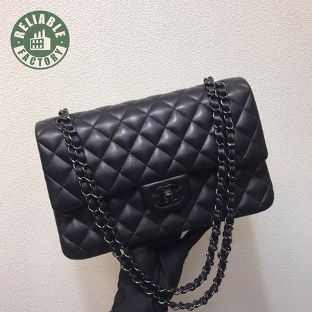 Chanel Classic Handbag Pearly Lambskin & Black-tone Metal Black