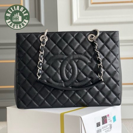 Chanel GST Black Quilted Caviar Leather Silver-Tone Hardware