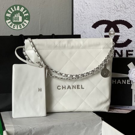 Chanel White Quilted Glossy Leather Tote Bag