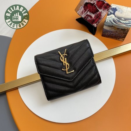 Saint Laurent Grain De Poudre Matelasse Chevron Small Monogram Envelope Wallet Black