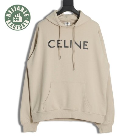 Celine Loose Hoodie In Cotton Fleece Stone Beige / Black