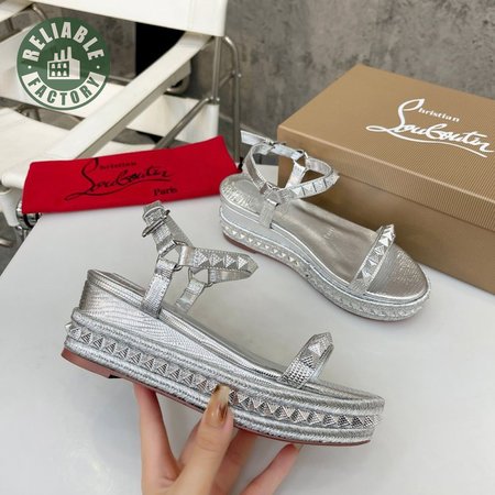 Christian Louboutin Pyraclou 110 Glitter Wedge Sandals In Silver