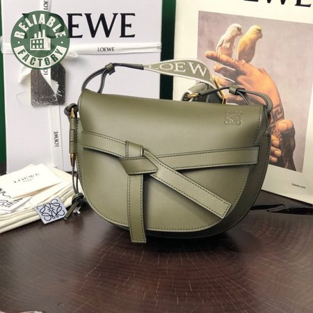Loewe Small Gate Bag In Soft Calfskin And Jacquard Autumn Green