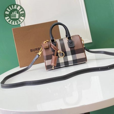 Burberry Check And Leather Mini Bowling Bag Dark Birch Brown 80534961