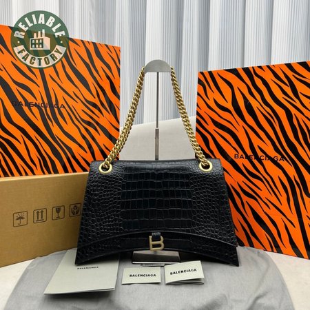 Balenciaga Crush Large Chain Bag Crocodile Embossed In Black