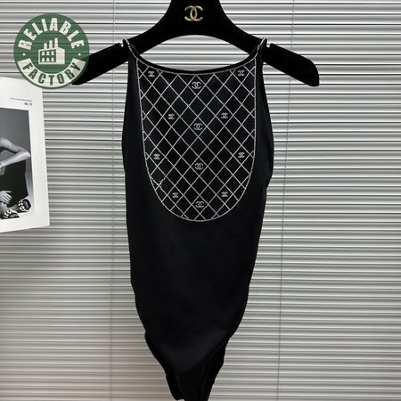 Chanel Swimsuit Stretch Jersey Strass Black Silver