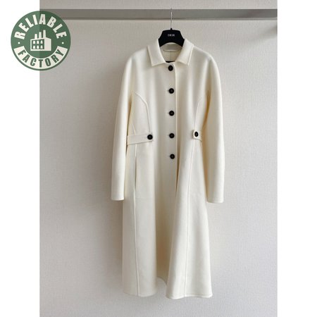 Dior Single-Breasted Long Double-Faced Cashmere Coat White