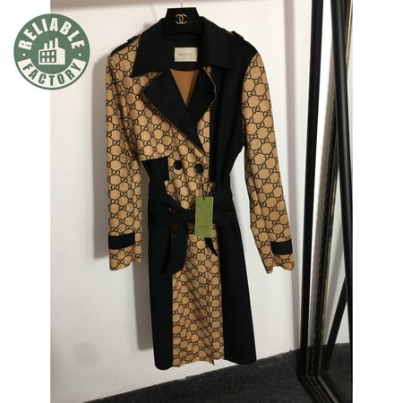 Gucci Double G Letter Fashion Color-Block Suede Coat