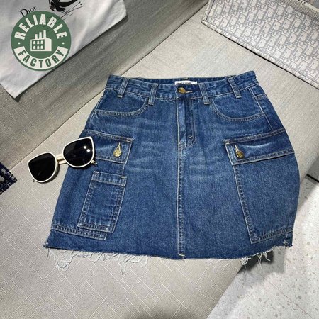 Celine Cargo Mini Skirt In Dark Union Wash Denim S-L