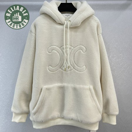 Celine Oversized Triomphe Hoodie In Fleece Off White S-L