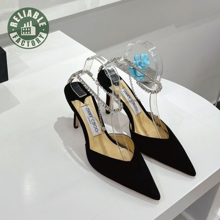 Jimmy Choo Saeda 100 Black Suede Pumps with Crystal Embellishment 35-39